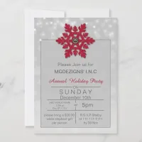 silver red snowflakes Holiday party Invitation