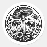 Vintage Mushrooms and Flowers  Classic Round Sticker