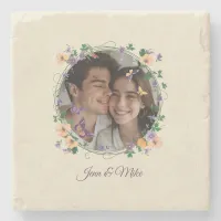 Romantic Ivy and Butterflies Stone Coaster