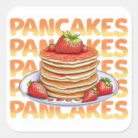 Stack of Pancakes with Strawberries on Top Cartoon Square Sticker