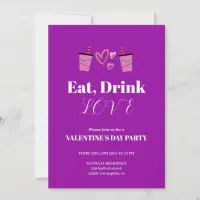Eat Drink and Love Valentine's Day party Purple Invitation