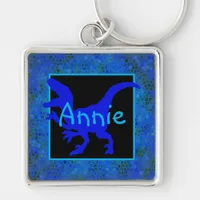 Personalized Blue Dinosaur Hide  Keychain