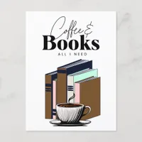 Vintage Coffee and Books | All I Need Art Postcard