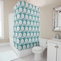 Teal Starfish and Sand Dollar Beachy  Shower Curtain