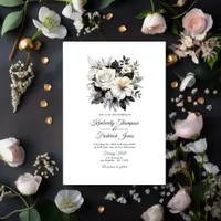 Black and White Floral Wedding Invitation