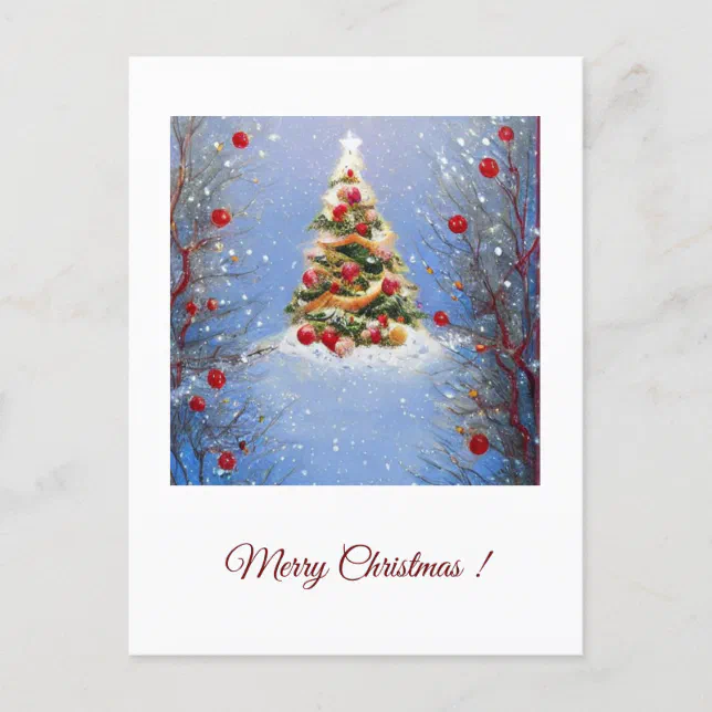 Decorated Christmas tree in a snowy landscape Postcard