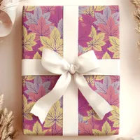 Elegant Purple Yellow Fall Autumn Leaves Pattern Wrapping Paper