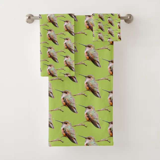 Rufous Hummingbird on California Lilac Branch Bath Towel Set