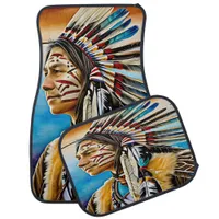 Native Indian Warrior Adorned in Vibrant Colors Car Floor Mat