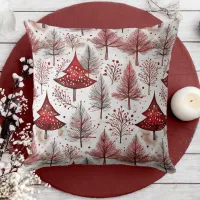 Red White Christmas Tree Pattern#4 ID1009 Throw Pillow