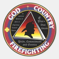 Patriotic God Country Firefighting Circular Logo Classic Round Sticker