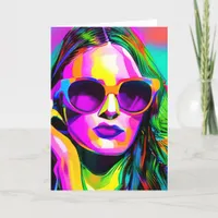 Abstract Digital Art Colorful Women in Sunglasses Card