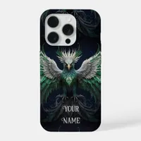 Majestic Green & White Phoenix Bird iPhone 15 Pro Case