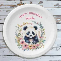 Panda Bear in Flowers Girl's Birthday Personalized Paper Plates