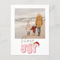 Minimal Retro Pink 1 Photo Peace Joy Christmas  Holiday Postcard