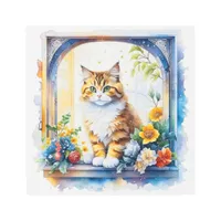 Kitty Cat in Window of Flowers Personalized Metal Print