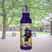 Cute mouse boy on his way to school, stainless steel water bottle