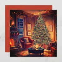 Cosy Fireplace And Christmas Tree | Mom And Dad Holiday Card