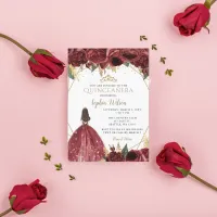 Burgundy Gold Floral Princess Quincea&#241;era Quince I Invitation