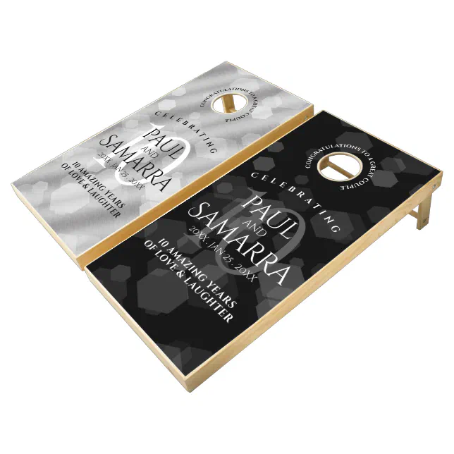 Elegant 10th Tin Wedding Anniversary Celebration Cornhole Set