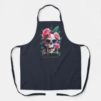 Floral Skull Family Name Halloween Monogram  Apron