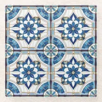 Ornate Moroccan Tile Pattern#4 Blue White ID1078 Glass Coaster