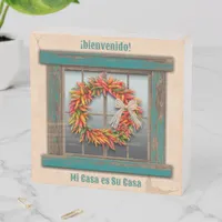 Southwest Chile Wreath on Rustic Blue Window  Wooden Box Sign