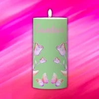 Pretty Pink- Moon, Butterfly, Floral - Monogram | Pillar Candle