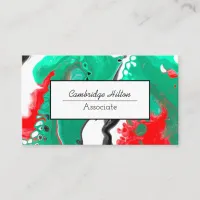 Black, Green and Red Marble Fluid Art    Business Card
