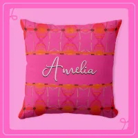 Custom Name Cute Girly Orange and Pink Throw Pillow