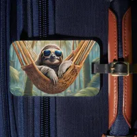 Funny sloth with sunglasses in a hammock luggage tag