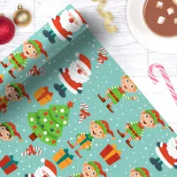 Santa and Elves Christmas Tree Cute Holiday Wrapping Paper