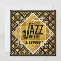 Art Deco Jazz It Up Horn New Year's Eve Invitation