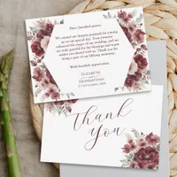 Burgundy Floral Watercolor Fall Wedding Thank You Note Card