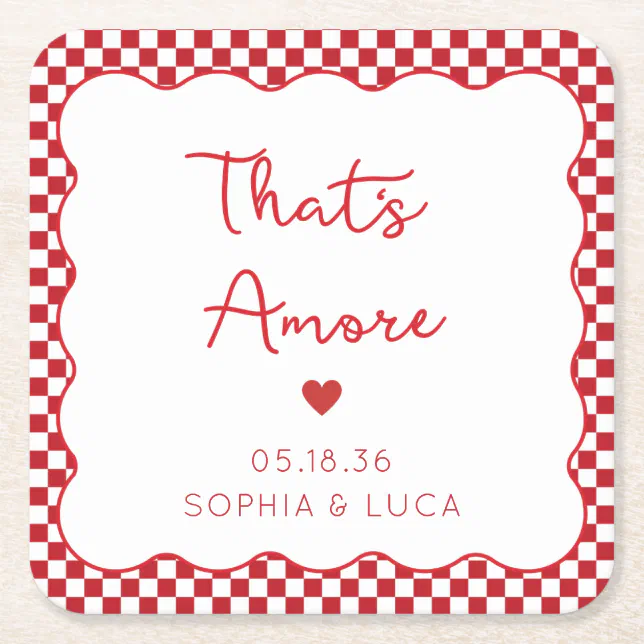 That's Amore Italian Chic Personalized Red Wedding Square Paper Coaster