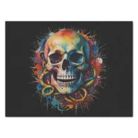 Skull Head with multi-colored Paint Splashes Tissue Paper