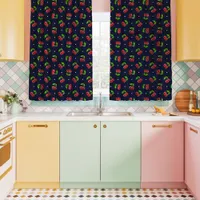 Kitsch Navy Polka Dot Cherries Kitchen Curtains