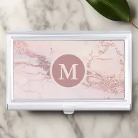 Rose Gold Marble Monogrammed Business Card Case