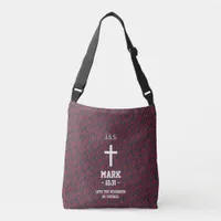 Maroon Zebra Stripes Pattern Bible Verse Christian Crossbody Bag