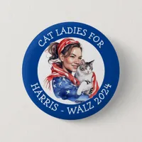 Cat Ladies for Harris and Walz Political Humor Button