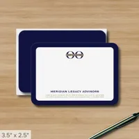 Navy Blue and Gold Business Note Card with Logo