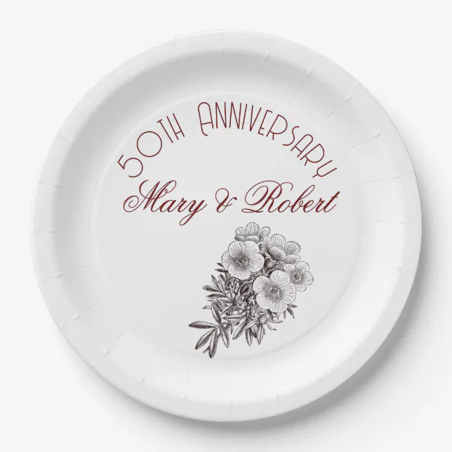 Flourished 50th anniversary - personalized  paper plates