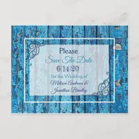 Blue Antique Weathered Wood  Wedding Save the Date Announcement Postcard