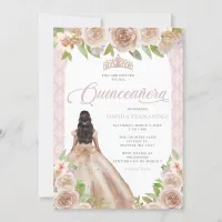 Blush Rose Gold Floral Princess Tiara Quincea&#241;era Invitation