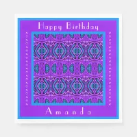 Custom Name Pretty Purple & Blue Geometric Pattern Napkins