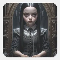 Gothic Girl Spooky Haunting Halloween Square Sticker