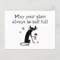 Glass Half Full Funny Wine Toast with Cat Postcard
