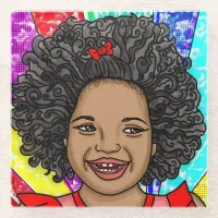 Happy Curls Pop Art Laughing Girl     Glass Coaster