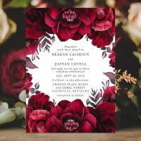 Elegant Deep Crimson Red Floral Romantic Wedding  Invitation