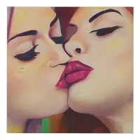  Watercolor Pride Two Women Share a Kiss Faux Canvas Print